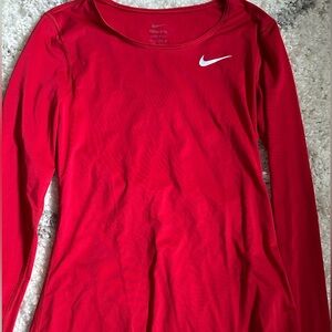 Nike Red Fitted Long Sleeve Tee
